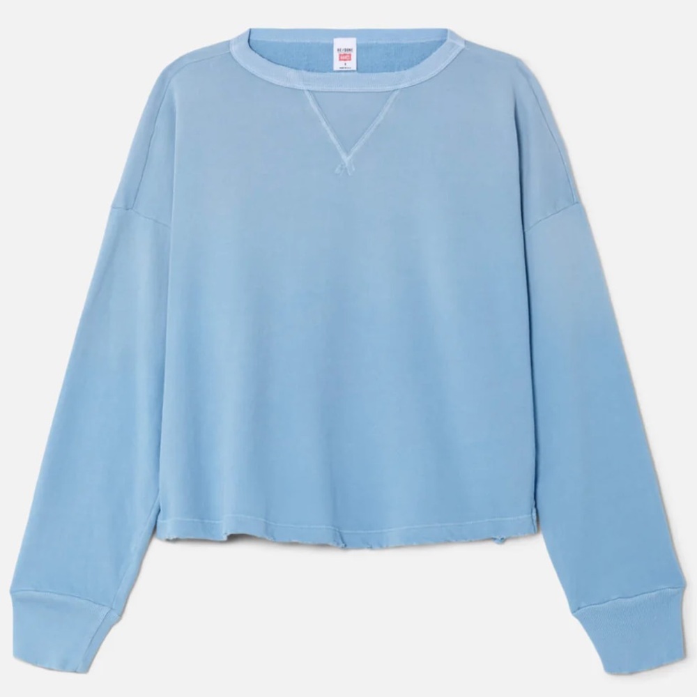 Re/Done HANES BOXY CREWNECK SWEATSHIRT in deep blue, xs